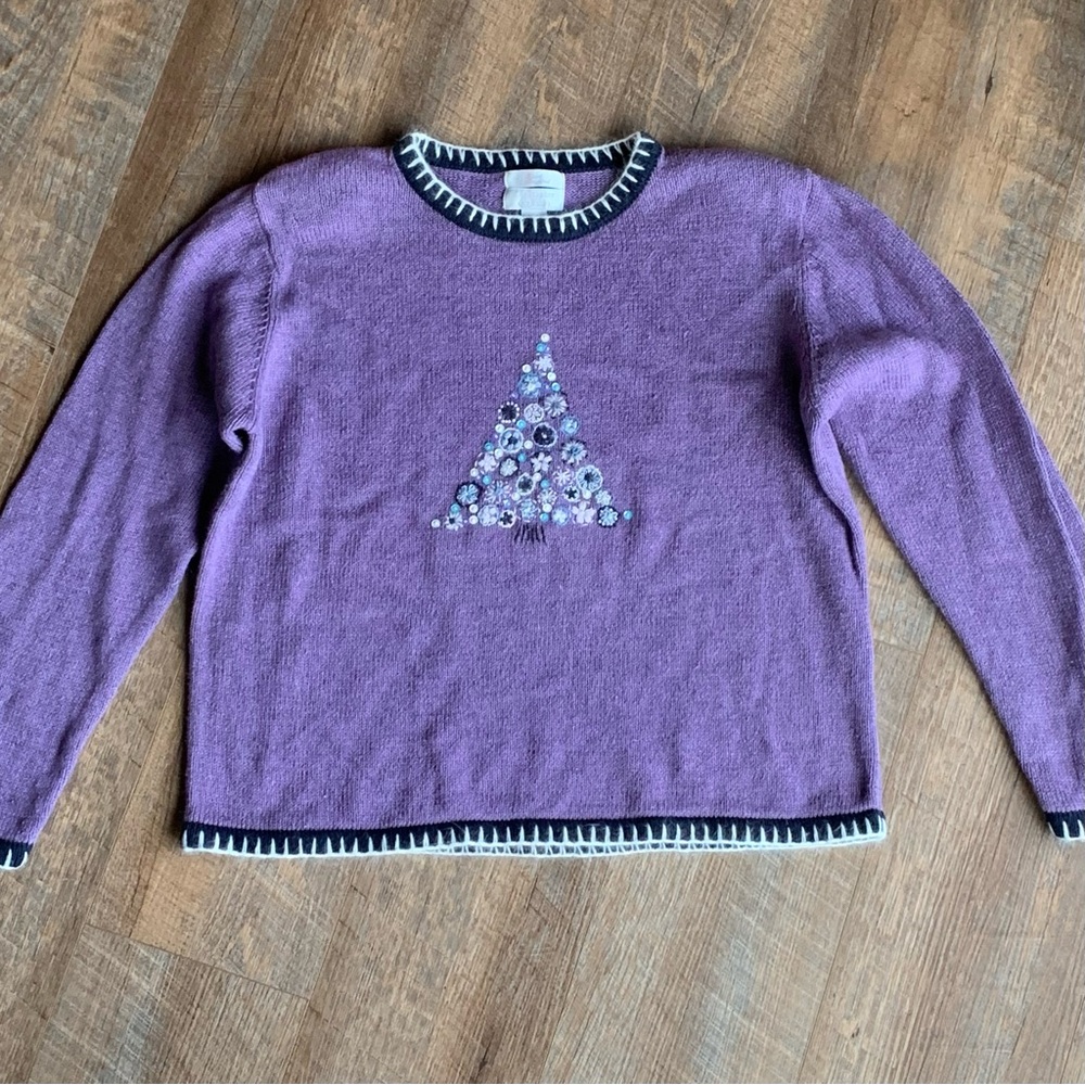 Christopher & Banks Hand embroidered “Oh Christmas Tree” sweater S Large